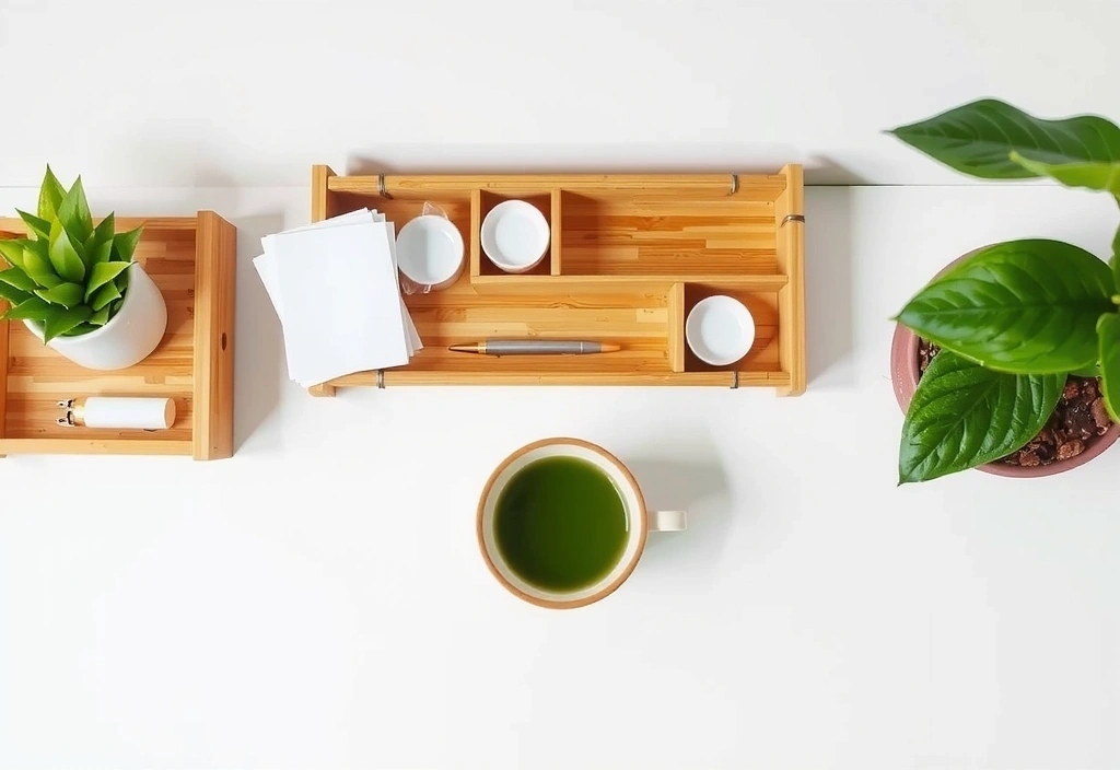 Ruhiger Arbeitsplatz mit Bambus-Organizer